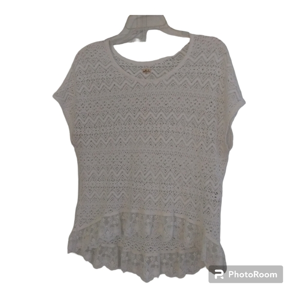 Hollister Woman's White Sz Med Cap Sleeve Crocheted Lace Blouse Spring Formal - Picture 1 of 4
